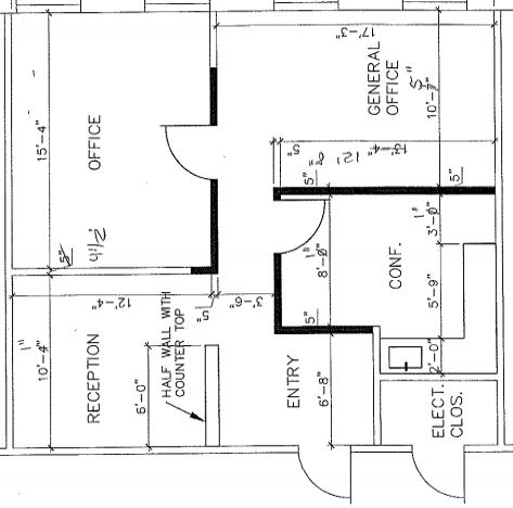 Suite A-207 floor plan — 894 SF, reception, private office, general office, conference room, electrical closet